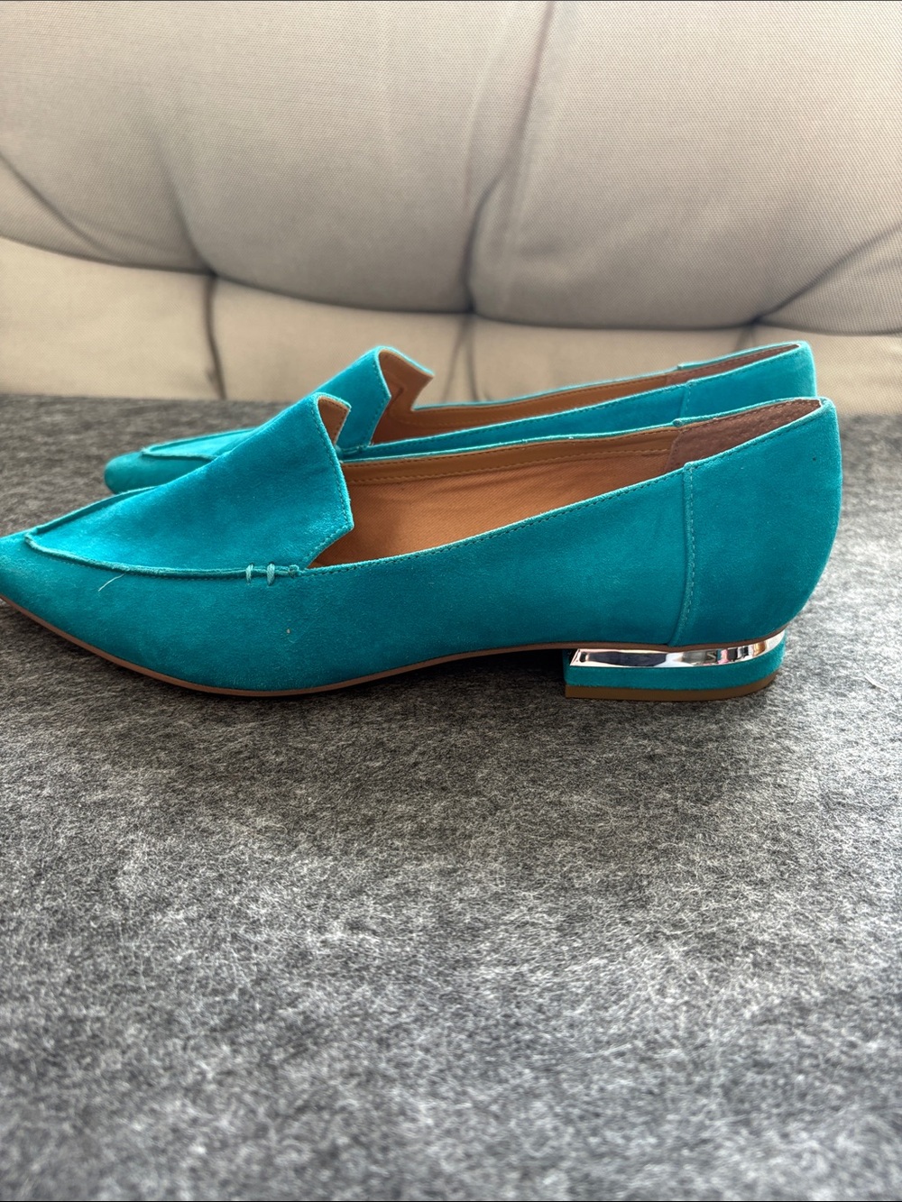 Franco Sarto Turquoise Suede Pointed-Toe Flats - Picture 2 of 2